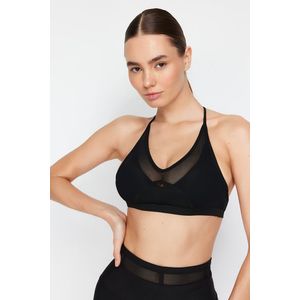 Trendyol Black Supported/Shaping Tulle Detailed Barter Collar Knitted Sports Bra with Rope Strap obraz
