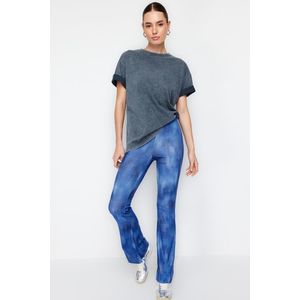 Trendyol Blue Abstract Pattern Flare/Flare Elastic Trousers obraz