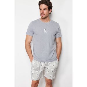 Trendyol Gray Printed Regular Fit Knitted Shorts Pajamas Set obraz