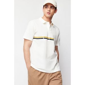 Trendyol White Regular/Regular Fit Stripe Printed 100% Cotton Polo Neck T-shirt obraz