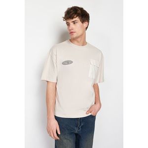 Trendyol Stone Oversize Special Pocket Detailed Printed 100% Cotton T-Shirt obraz