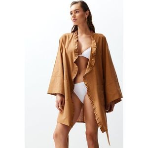 Trendyol Brown Belted Mini Woven Ruffle 100% Cotton Kimono&Kaftan obraz