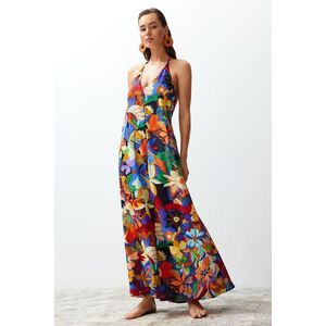 Trendyol Floral Patterned Maxi Woven Back Low-cut Beach Dress obraz
