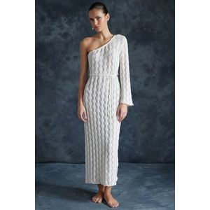 Trendyol Beige Belted Fitted Maxi Knitted Knitwear Look One Shoulder Beach Dress obraz