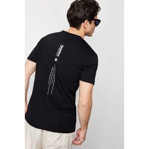 Trendyol Black Regular/Regular Cut Text Printed Embroidery 100% Cotton Short Sleeve T-Shirt obraz