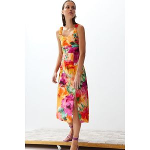 Trendyol Multicolored Floral A-line Square Collar Midi Woven Dress obraz