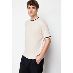 Trendyol Stone Relaxed/Comfortable Cut Textured Stripe Detailed T-Shirt obraz
