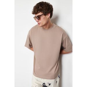 Trendyol Oversize/Volný střih základní tričko z 100% bavlny v barvě norkové obraz