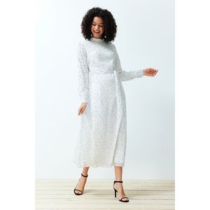 Trendyol White Textured Quality Polka Dot Lined Woven Dress obraz