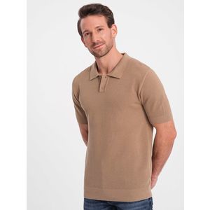 Ombre Men's structured knit polo shirt - light brown obraz