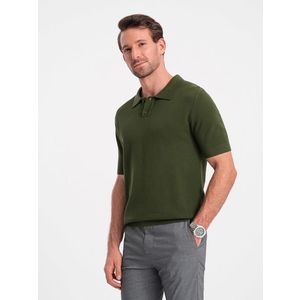 Ombre Men's structured knit polo shirt - olive obraz