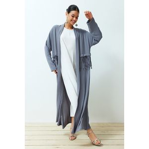 Trendyol Gray Tassel Detailed Woven Aerobin Cap & Abaya obraz