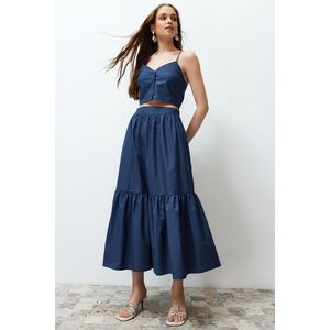 Trendyol Indigo Flared Cotton Maxi Length Woven Skirt obraz