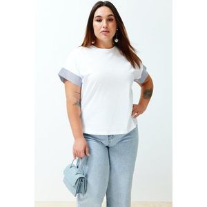 Trendyol Curve White Line Fabric Detailed Oversize Knitted T-Shirt obraz