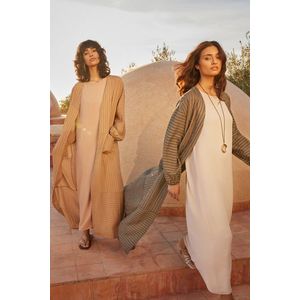 Trendyol Camel Long Linen Look Striped Woven Cap & Abaya & Abaya obraz
