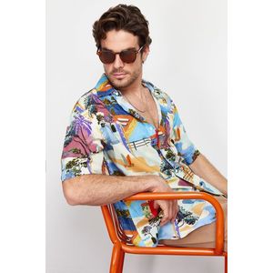 Trendyol Multi Color Oversize Fit 100% Viscose Printed Short Sleeve Flowy Summer Shirt obraz