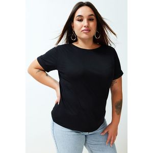 Trendyol Curve Black Boat Neck Knitted T-shirt obraz