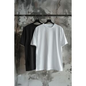 Trendyol Black-Ecru Oversize 2-Pack Basic 100% Cotton T-Shirt obraz
