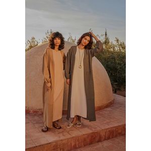Trendyol Khaki Long Linen Look Striped Woven Cap & Abaya & Abaya obraz