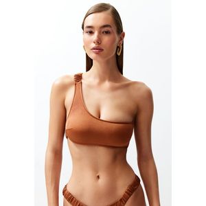 Trendyol Brown One-Shoulder Gathered Bikini Top obraz
