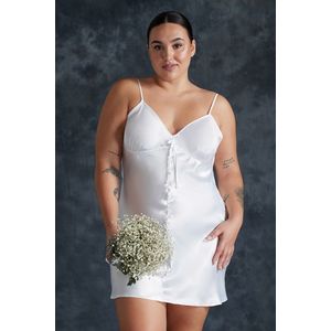 Trendyol Curve White Mini Satin Woven Bridal Nightgown obraz