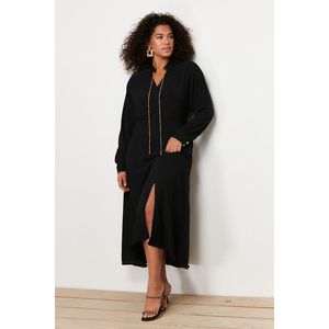 Trendyol Curve Black Accessory Detailed Chiffon Woven Midi Dress obraz