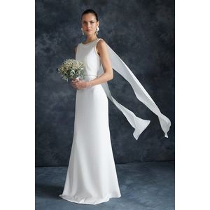 Trendyol Svatební Bílé Šaty s Perlami na Svatbu/Dlouhé Večerní Šaty obraz
