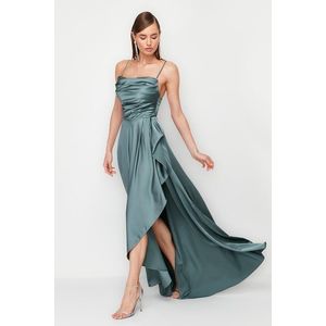 Trendyol Blue Satin Long Elegant Evening Dress obraz
