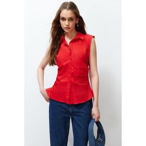 Trendyol Red Pleated Fitted Woven Shirt obraz