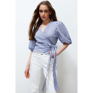 Trendyol Multi Color Striped Double Breasted Tie Detail See-through Woven Blouse obraz