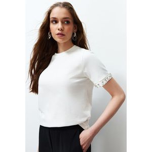 Trendyol White Stone Accessory Detailed Regular Pattern Knitted T-Shirt obraz