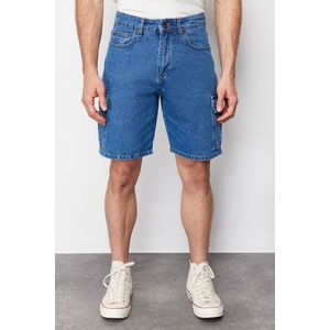 Trendyol Blue Regular Fit Denim Shorts with Cargo Pocket obraz