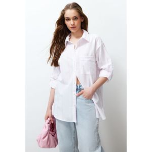 Trendyol Pink Striped Roll Up Sleeve Detail Oversize/Wide Fit Woven Shirt obraz