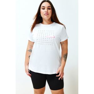 Trendyol Curve White Foil Print Detailed Boyfriend Knitted T-shirt obraz