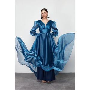 Trendyol Navy Blue Tulle Long Elegant Evening Dress obraz