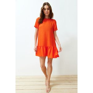 Oranžová rovná sukně s volánem mini tkané šaty od Trendyol obraz