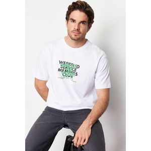 Trendyol White Relaxed/Comfortable Fit 100% Cotton Printed T-Shirt obraz