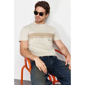 Trendyol Stone Regular/Real Fit Crew Neck Short Sleeve Striped Printed 100% Cotton T-shirt obraz