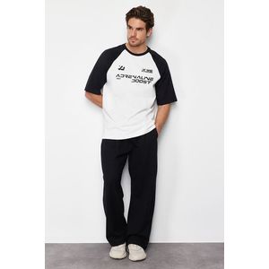 Trendyol Black Oversize Fit 100% Cotton Printed T-Shirt obraz