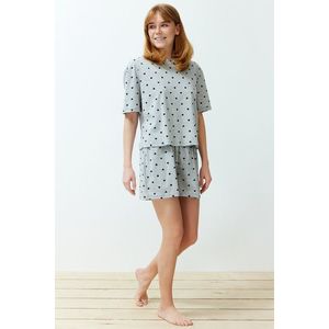 Trendyol Gray Melange Cotton Heart Patterned T-shirt-Shorts Knitted Pajama Set obraz