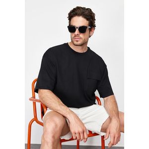 Trendyol Black Oversize Pocket Detailed 100% Cotton T-Shirt obraz