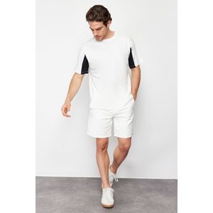 Trendyol Ecru Relaxed/Comfortable Cut Color Block 100% Cotton T-Shirt obraz