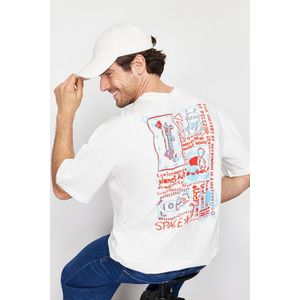 Trendyol Ecru Oversize Back Printed 100% Cotton T-Shirt obraz