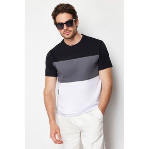 Trendyol Black Regular/Regular Fit Color Block 100% Cotton T-Shirt obraz