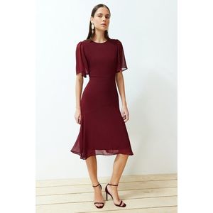 Trendyol Burgundy Skirt Flounce A-line Chiffon Midi Lined Woven Dress obraz