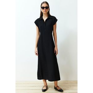 Trendyol Black A-line Shirt Collar Aerobin Maxi Woven Dress obraz