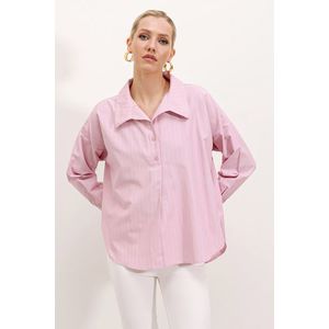 Bigdart 20215 Volná pruhovaná oversized košile - Růžová obraz