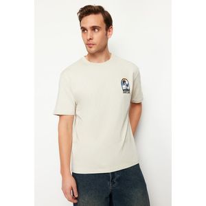 Trendyol Stone Relaxed / Casual Cut Landscape Embroidered 100% Cotton Short Sleeve T-Shirt obraz