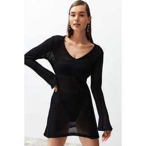 Trendyol Black Fitted Mini Knitted Knitwear Look Beach Dress obraz