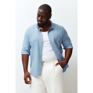 Trendyol Blue Regular Fit Linen Look Plus Size Shirt obraz
